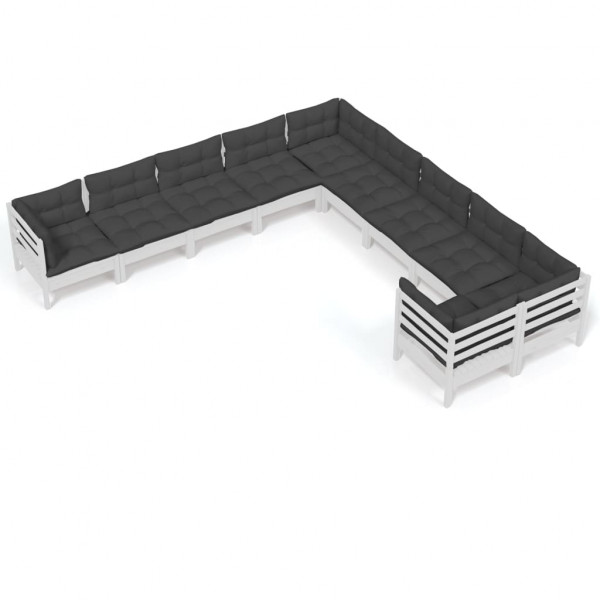Muebles de jardín 10 pzas y cojines blanco madera de pino M 2