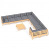 Muebles de jardín 11 pzas y cojines madera de pino gris 2