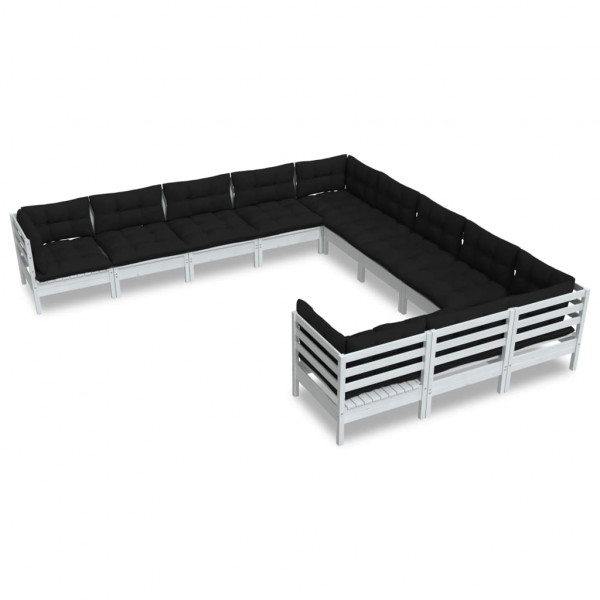 11 pcs conjunto lounge de jardim c/ almofadões pinho branco M 2