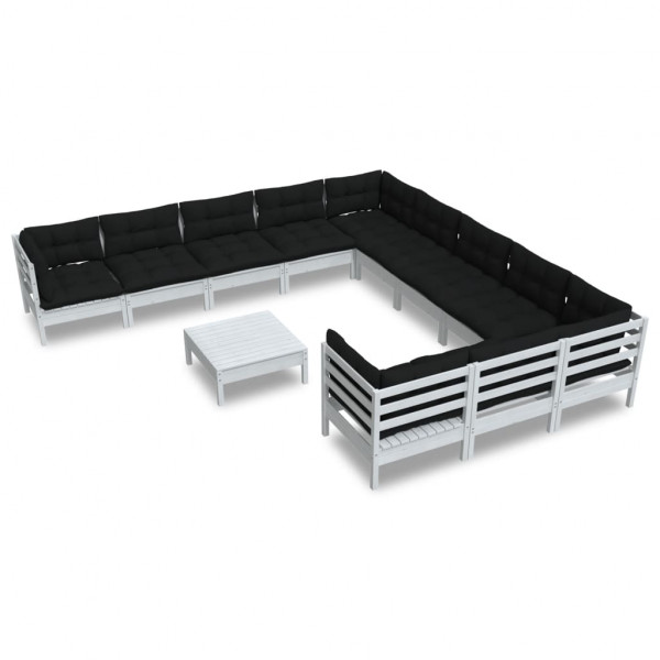 12 pcs conjunto lounge de jardim c/ almofadões pinho branco M 2