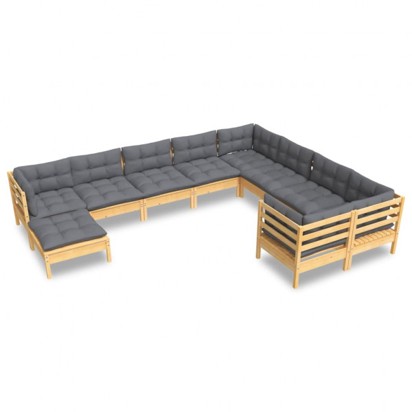 Juego de muebles de jardín 10 pzas y cojines madera de pino M 2