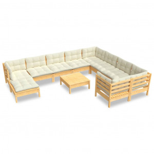 11 pcs conjunto lounge de jardim c/ almofadões cor creme pinho H
