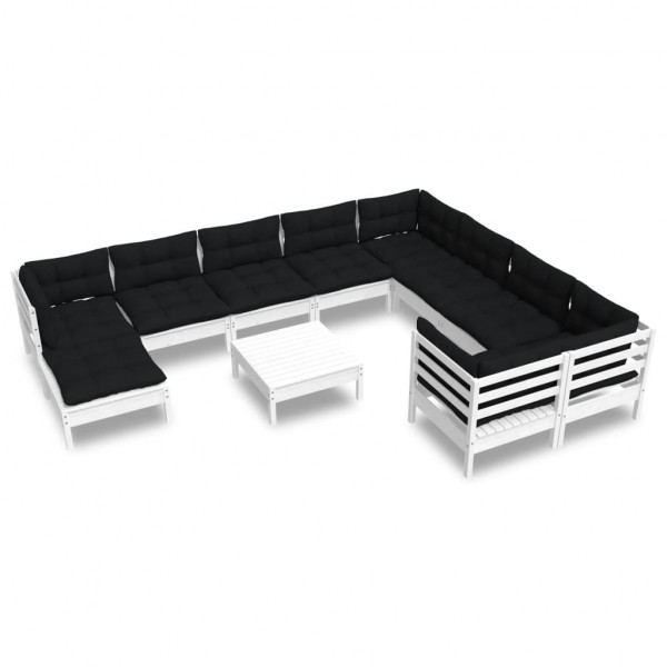 11 pcs conjunto lounge de jardim c/ almofadões pinho branco M 2