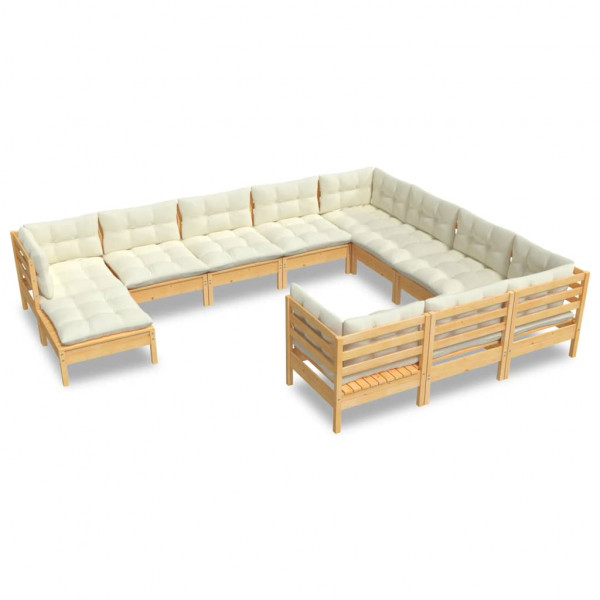 11 pcs conjunto lounge de jardim c/ almofadões cor creme pinho M 2