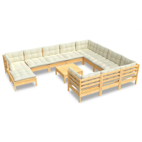 12 pcs conjunto lounge de jardim c/ almofadões cor creme pinho M 2