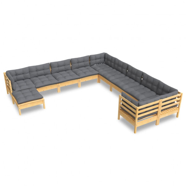 11 pcs conjunto lounge de jardim c/ almofadões cinza pinho M 2