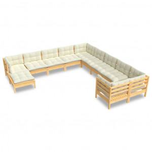 11 pcs conjunto lounge de jardim c/ almofadões cor creme pinho H