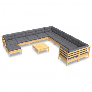 Juego de muebles de jardín 12 pzas y cojines madera de pino H