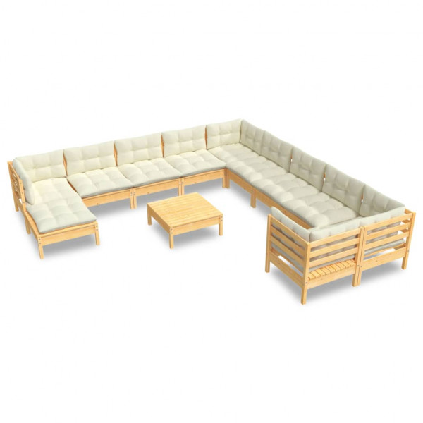 12 pcs conjunto lounge de jardim c/ almofadões cor creme pinho M 2
