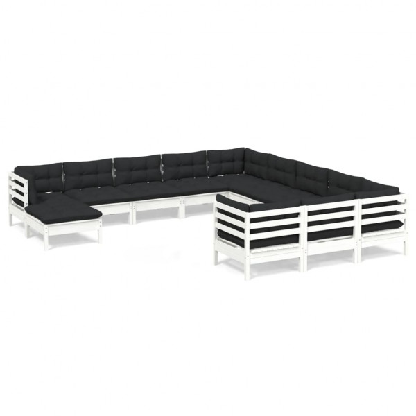 12 pcs conjunto lounge de jardim c/ almofadões pinho branco M 2