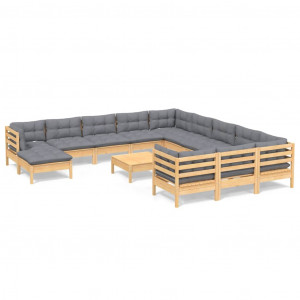 Juego de muebles de jardín 13 pzas y cojines madera pino gris H