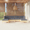 Juego de muebles de jardín 6 pzas y cojines madera pino gris 1