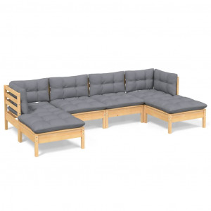 Juego de muebles de jardín 6 pzas y cojines madera pino gris H