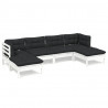 6 pcs conjunto lounge de jardim c/ almofadões pinho branco 1