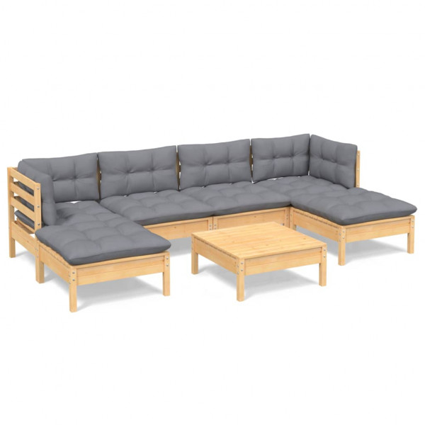 Juego de muebles de jardín 7 pzas y cojines madera pino gris M 2