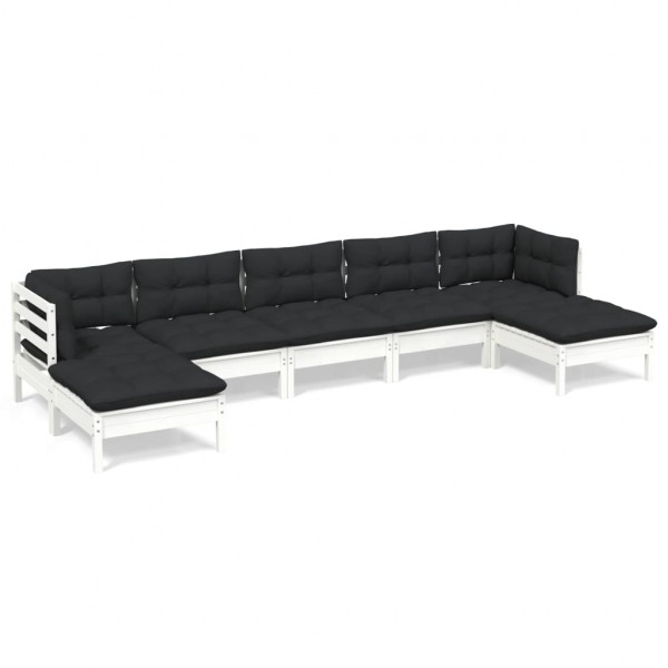 7 pcs conjunto lounge de jardim c/ almofadões pinho branco M 2