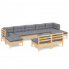 9 pcs conjunto lounge de jardim c/ almofadões cinzentos pinho 2
