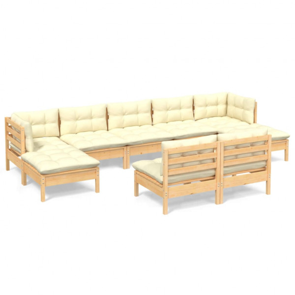 9 pcs conjunto lounge de jardim c/ almofadões cor creme pinho M 2