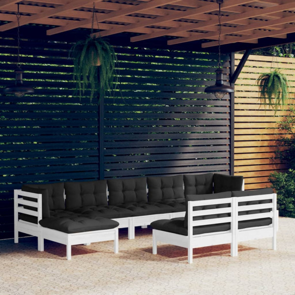 9 pcs conjunto lounge de jardim c/ almofadões pinho branco D