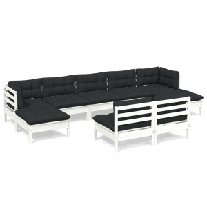 9 pcs conjunto lounge de jardim c/ almofadões pinho branco H