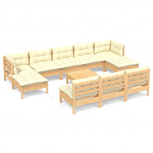11 pcs conjunto lounge de jardim c/ almofadões cor creme pinho H