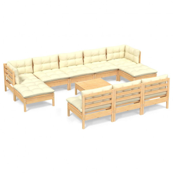 11 pcs conjunto lounge de jardim c/ almofadões cor creme pinho M 2