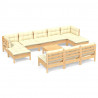 11 pcs conjunto lounge de jardim c/ almofadões cor creme pinho 2
