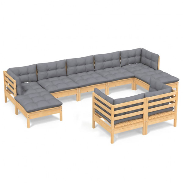 Juego de muebles de jardín 9 pzas y cojines madera maciza pino M 2