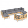 9 pcs conjunto lounge de jardim + almofadões cinza pinho maciço 2