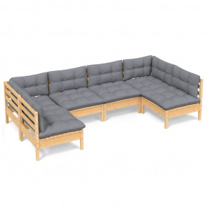 6 pcs conjunto lounge de jardim + almofadões cinza pinho maciço H
