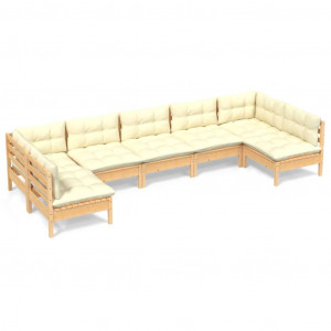 7 pcs conjunto lounge jardim c/ almofadões creme pinho maciço H