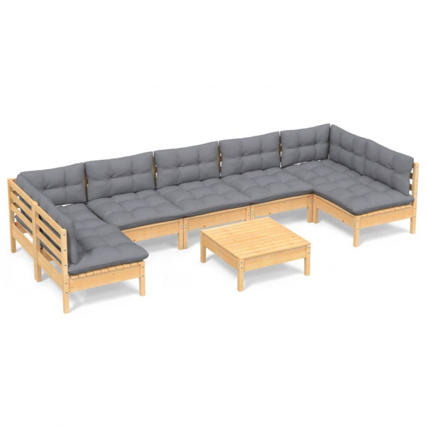 8 pcs conjunto lounge de jardim + almofadões cinza pinho maciço M 2