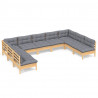 9 pcs conjunto lounge de jardim + almofadões cinza pinho maciço 2