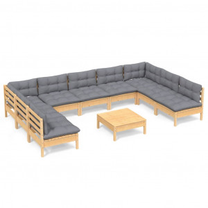 10pcs conjunto lounge de jardim + almofadões cinza pinho maciço H