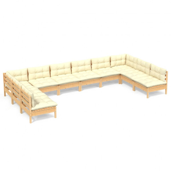 10 pcs conjunto lounge jardim c/ almofadões creme pinho maciço M 2