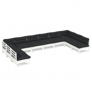 Muebles de jardín 10 pzas con cojines blanco madera maciza pino H