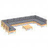 11pcs conjunto lounge de jardim + almofadões cinza pinho maciço 2