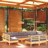 9 pcs conjunto lounge de jardim + almofadões cinza pinho maciço 1