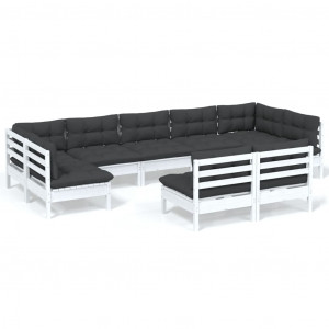 9 pcs conj. lounge de jardim c/ almofadões pinho maciço branco H