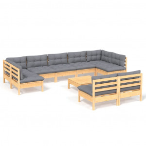 10pcs conjunto lounge de jardim + almofadões cinza pinho maciço H