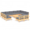 Muebles de jardín 12 pzas y cojines gris madera maciza de pino 2