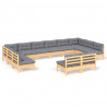 Muebles de jardín 12 pzas y cojines madera maciza de pino gris 2