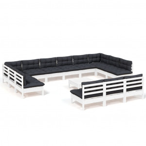 Muebles de jardín 14 pzas y cojines blanco madera maciza pino H