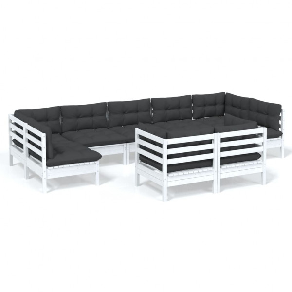 9 pcs conj. lounge de jardim c/ almofadões pinho maciço branco M 2