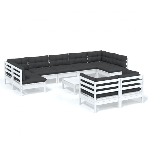 Muebles de jardín 10 pzas con cojines blanco madera maciza pino M 2