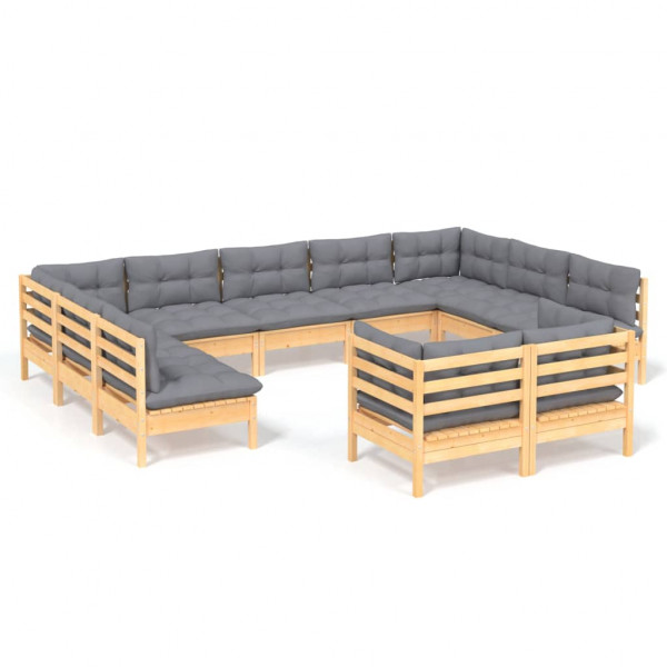 11pcs conjunto lounge de jardim + almofadões cinza pinho maciço M 2