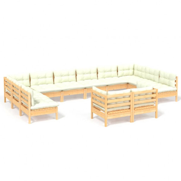 12 pcs conjunto lounge jardim c/ almofadões creme pinho maciço M 2