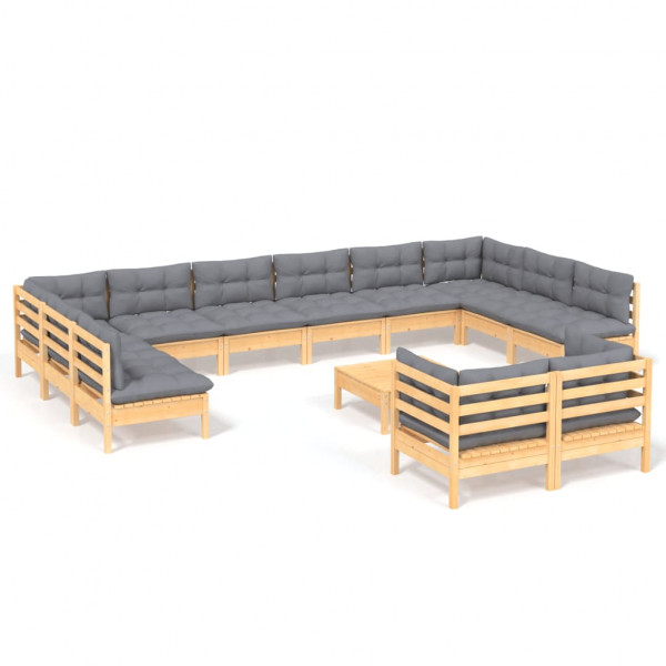 13 pcs conjunto lounge de jardim c/ almofadões cinza pinho M 2