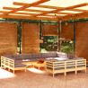 Muebles de jardín 14 pzas y cojines madera de pino gris 1