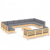 14 pcs conjunto lounge de jardim c/ almofadões cinza pinho 2